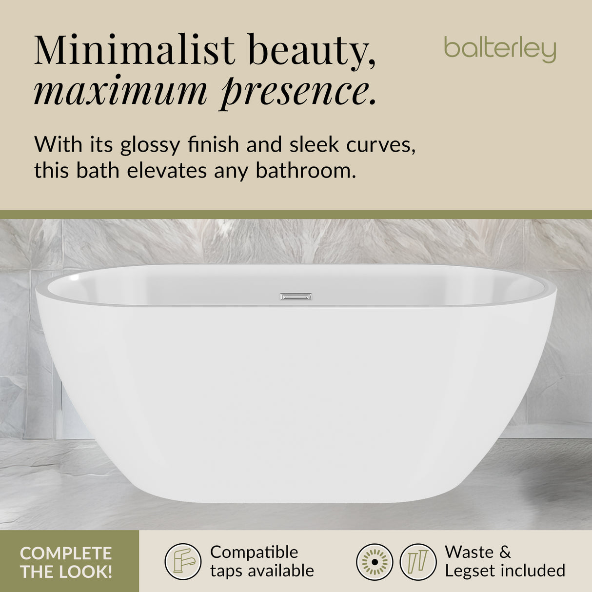 Contemporary Oval Freestanding Bath and Waste from Balterley - Multiple Sizes Available