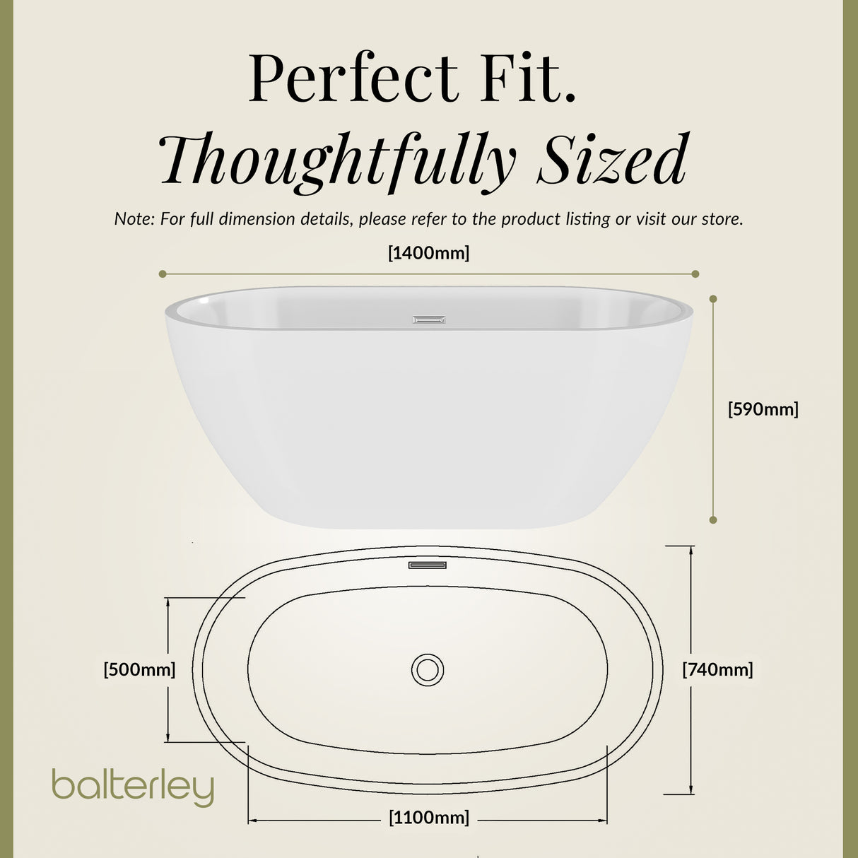 Contemporary Oval Freestanding Bath and Waste from Balterley - Multiple Sizes Available