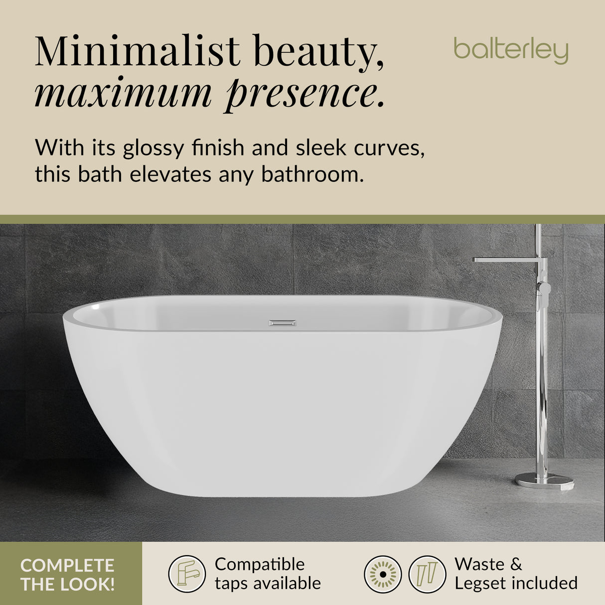 Contemporary Oval Freestanding Bath and Waste from Balterley - Multiple Sizes Available