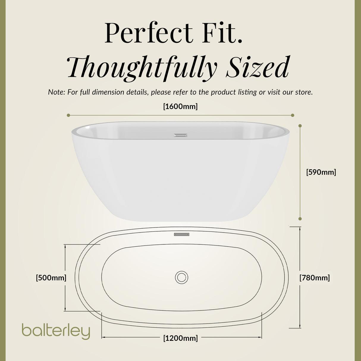Contemporary Oval Freestanding Bath and Waste from Balterley - Multiple Sizes Available