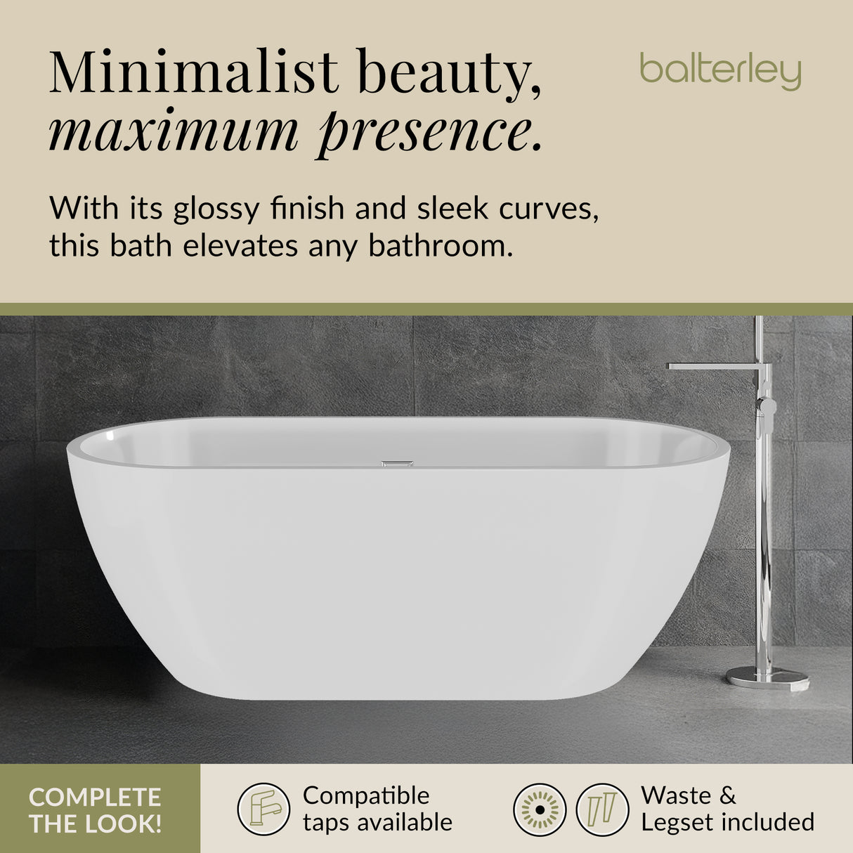 Contemporary Oval Freestanding Bath and Waste from Balterley - Multiple Sizes Available