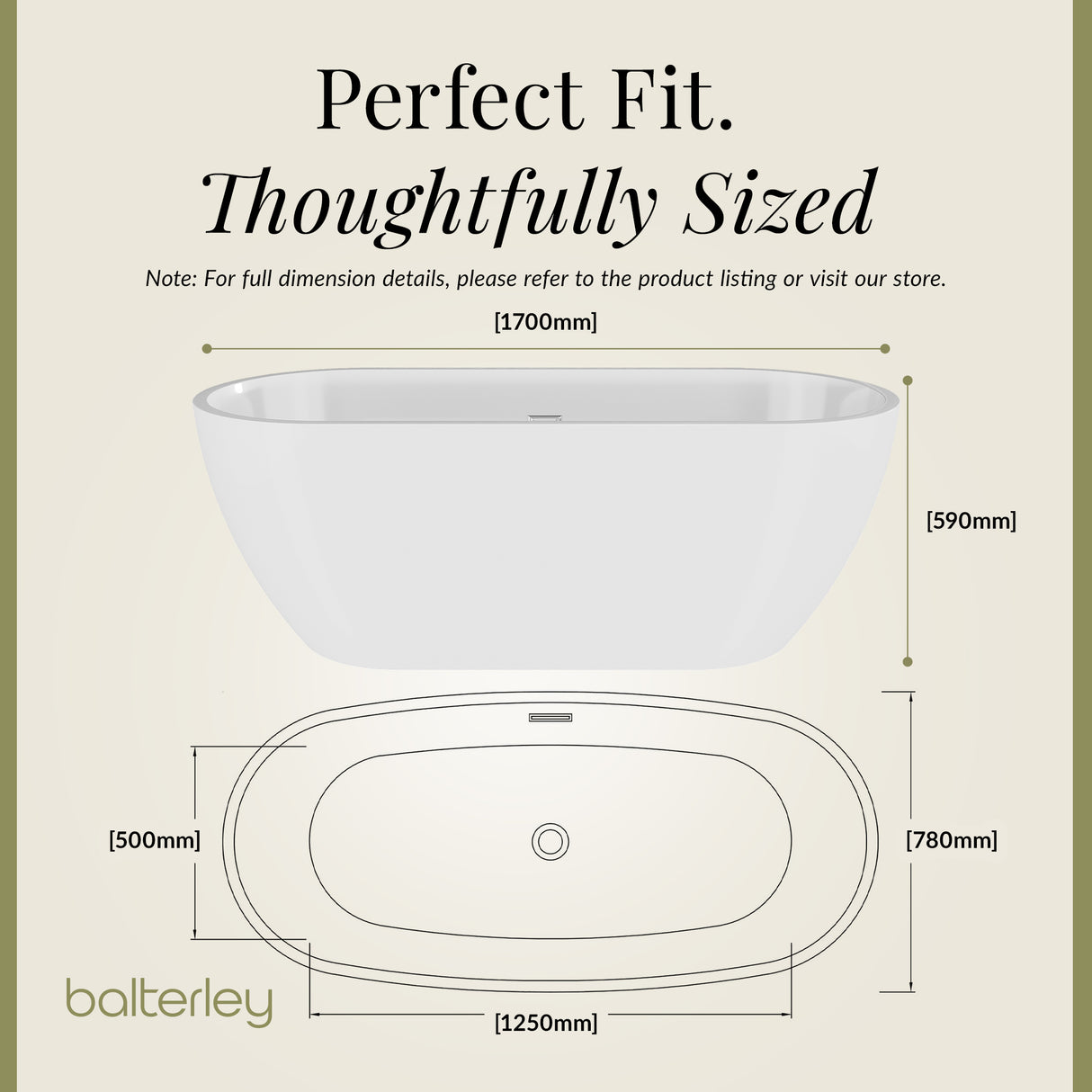 Contemporary Oval Freestanding Bath and Waste from Balterley - Multiple Sizes Available