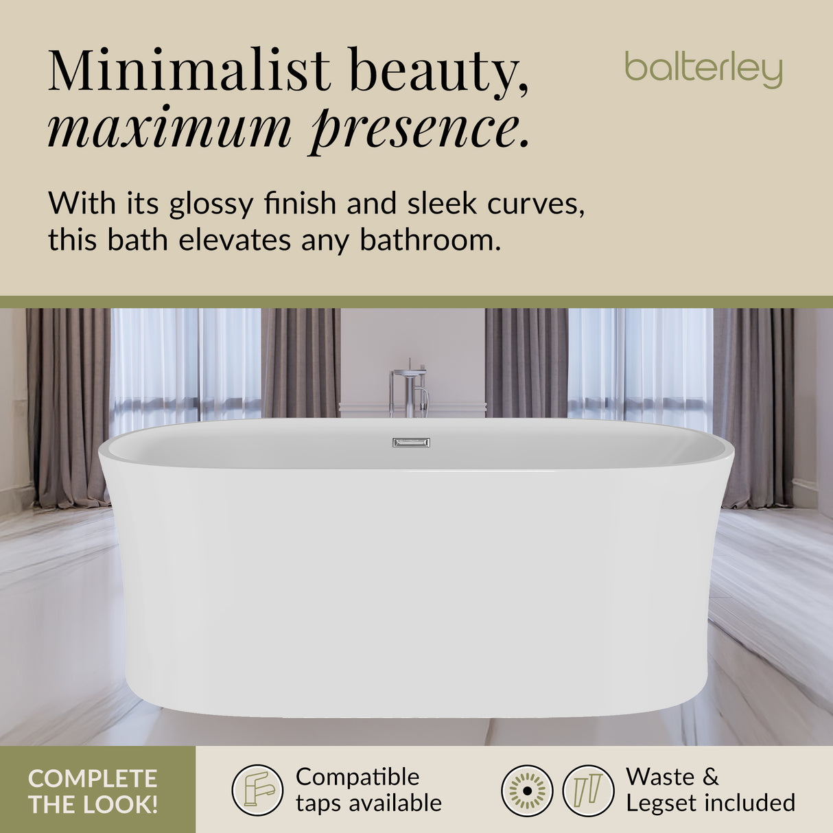 Contemporary White Curved Freestanding Bath from Balterley - Multiple Sizes Available