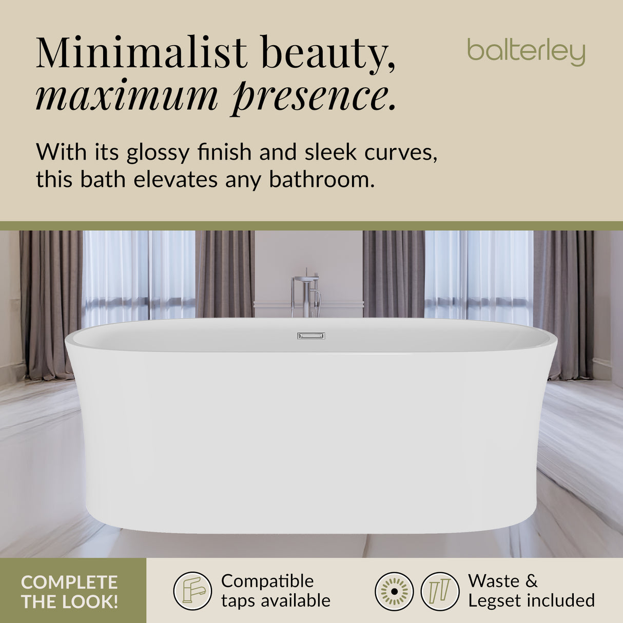 Contemporary White Curved Freestanding Bath from Balterley - Multiple Sizes Available