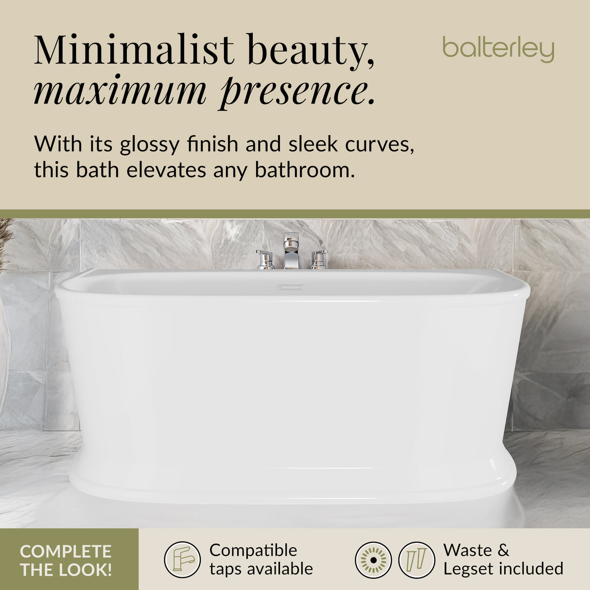 Contemporary Back To Wall Freestanding Bath from Balterley - Multiple Sizes Available