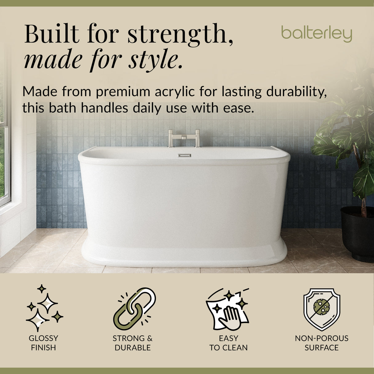 Contemporary Back To Wall Freestanding Bath from Balterley - Multiple Sizes Available