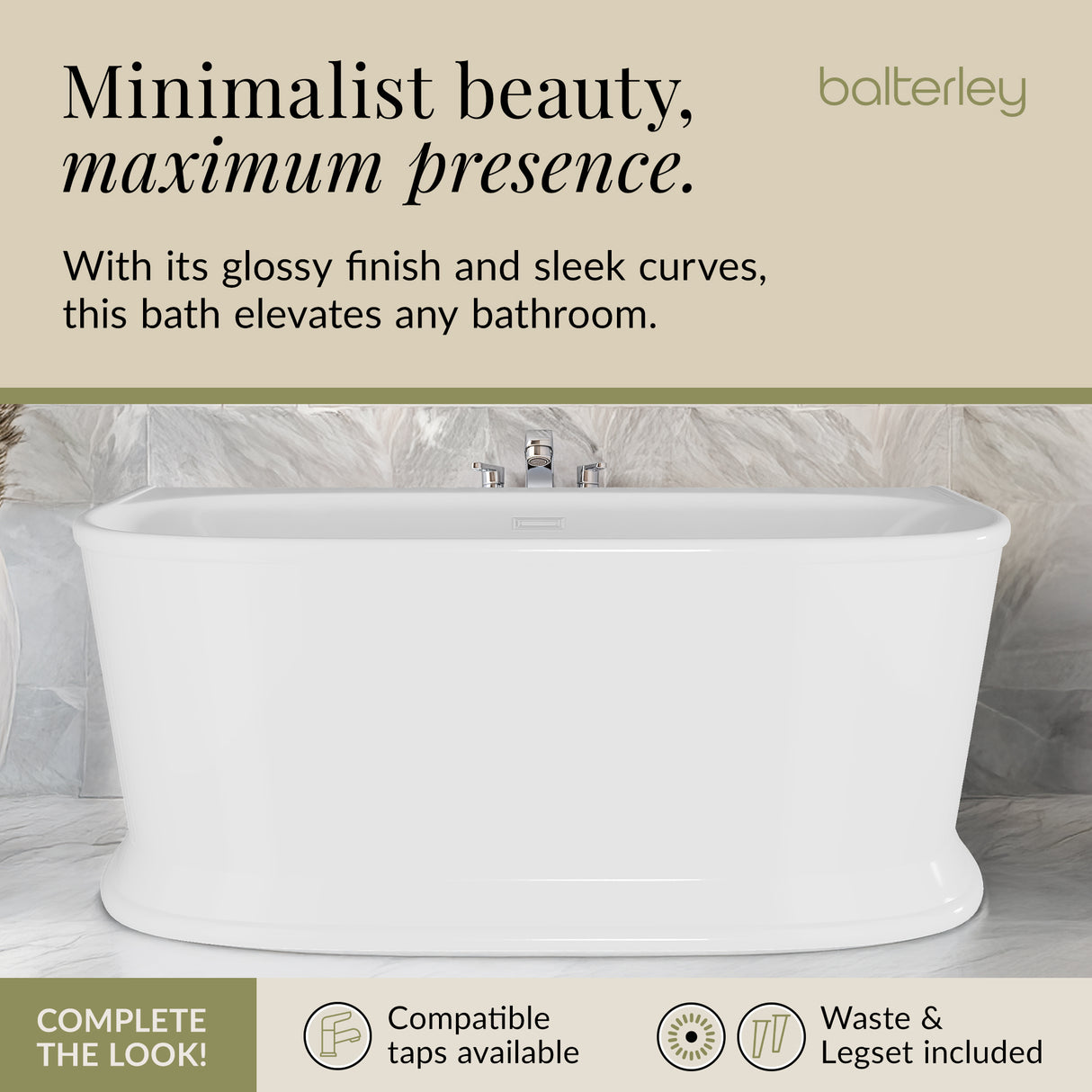 Contemporary Back To Wall Freestanding Bath from Balterley - Multiple Sizes Available