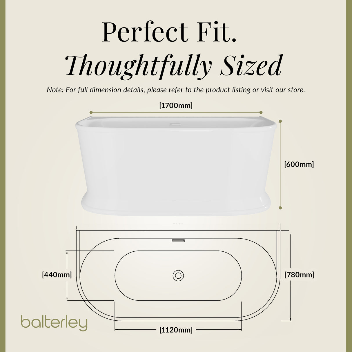 Contemporary Back To Wall Freestanding Bath from Balterley - Multiple Sizes Available