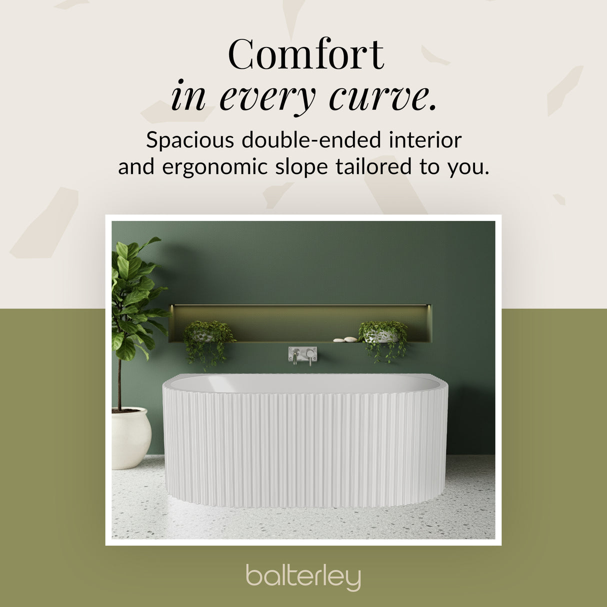 Contemporary Back To Wall Freestanding Bath with Ribbing from Balterley - Multiple Sizes Available