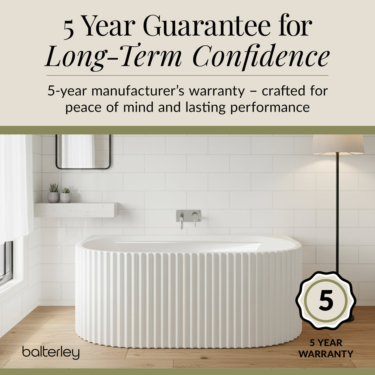 Contemporary Back To Wall Freestanding Bath with Ribbing from Balterley - Multiple Sizes Available
