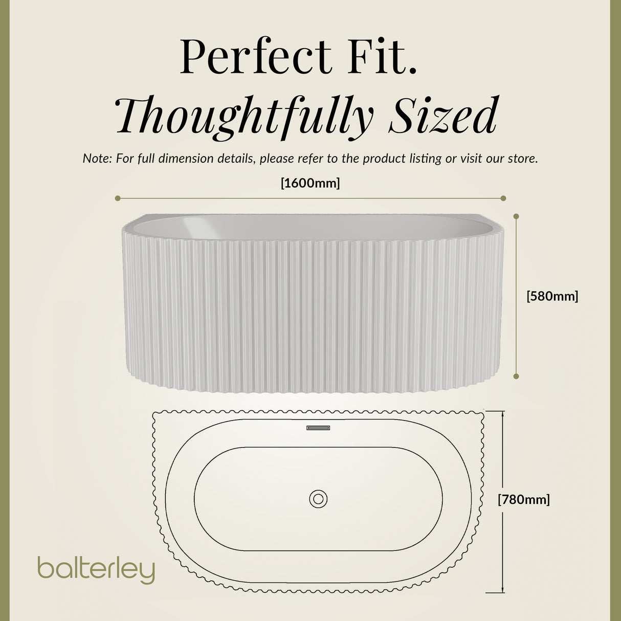 Contemporary Back To Wall Freestanding Bath with Ribbing from Balterley - Multiple Sizes Available