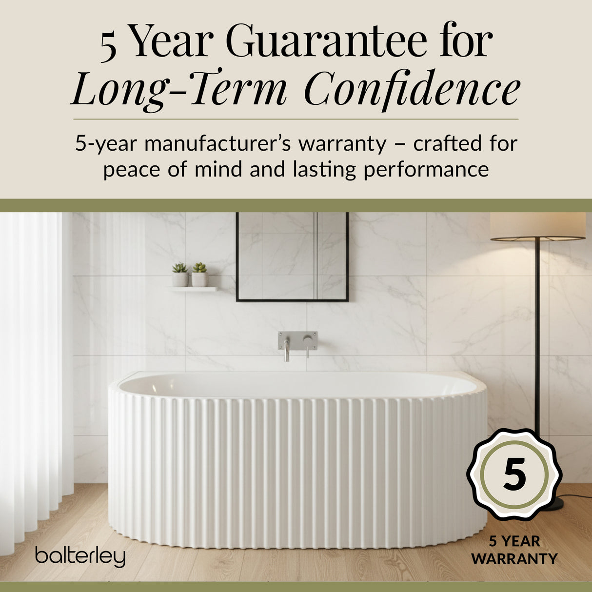 Contemporary Back To Wall Freestanding Bath with Ribbing from Balterley - Multiple Sizes Available