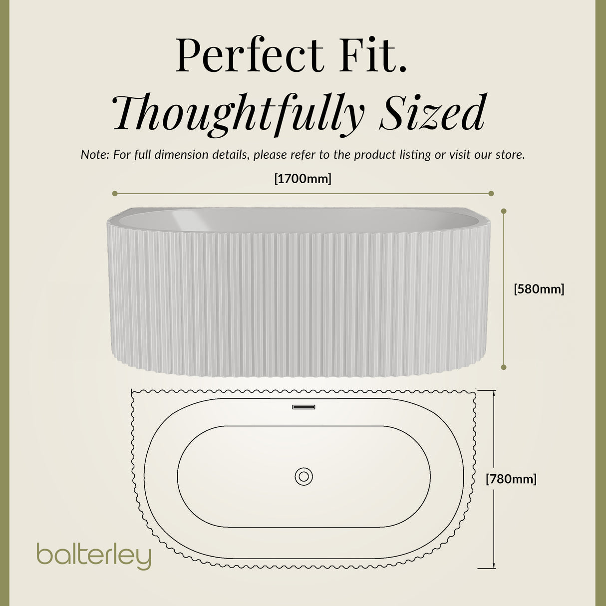 Contemporary Back To Wall Freestanding Bath with Ribbing from Balterley - Multiple Sizes Available