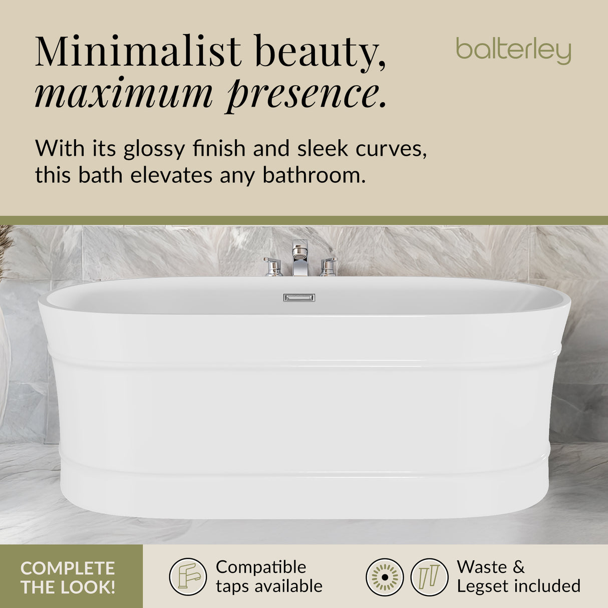 Elegant Oval Freestanding Bath with Layered Rim Design from Balterley - Multiple Sizes Available