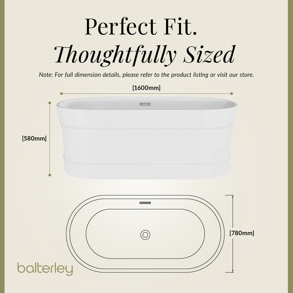 Elegant Oval Freestanding Bath with Layered Rim Design from Balterley - Multiple Sizes Available