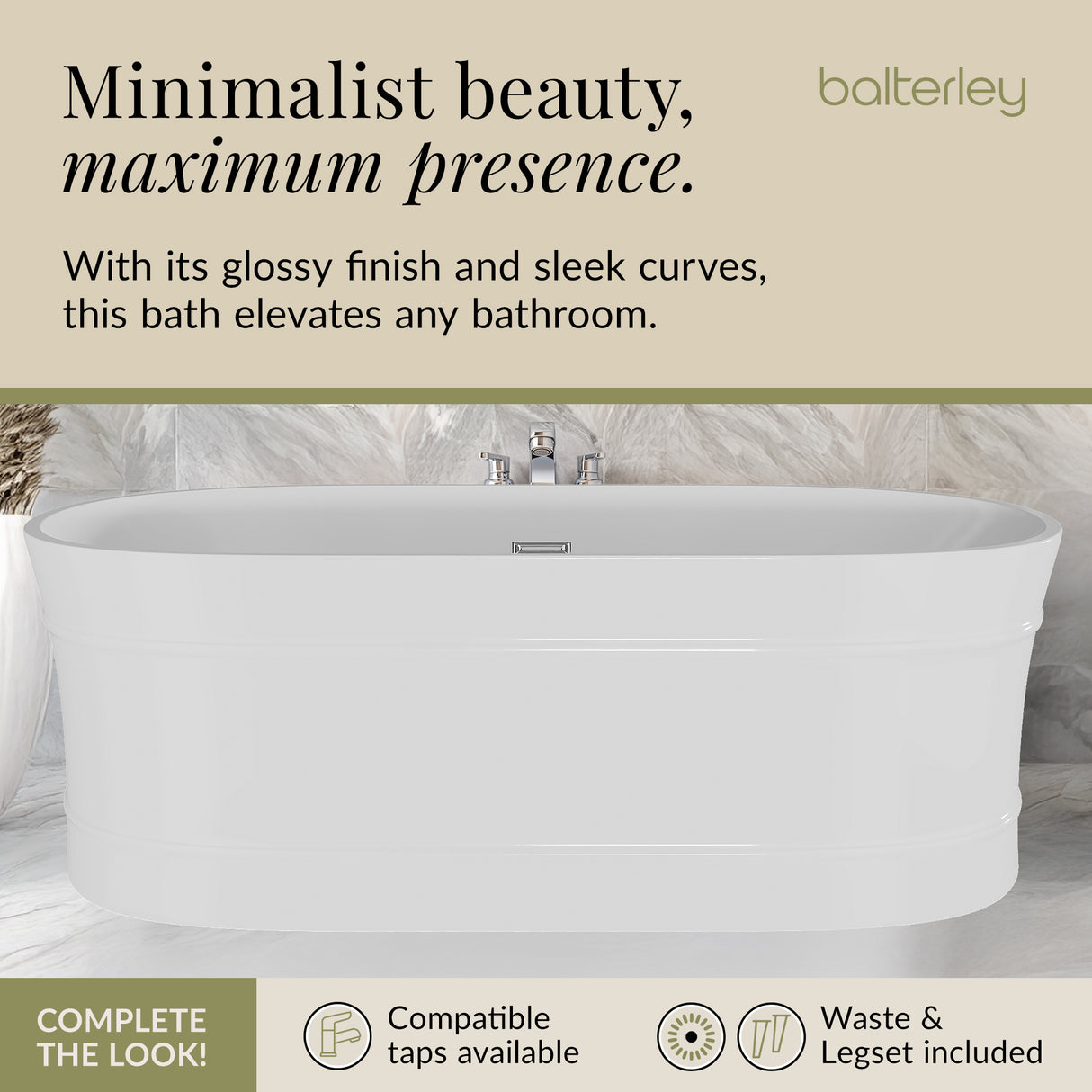 Elegant Oval Freestanding Bath with Layered Rim Design from Balterley - Multiple Sizes Available