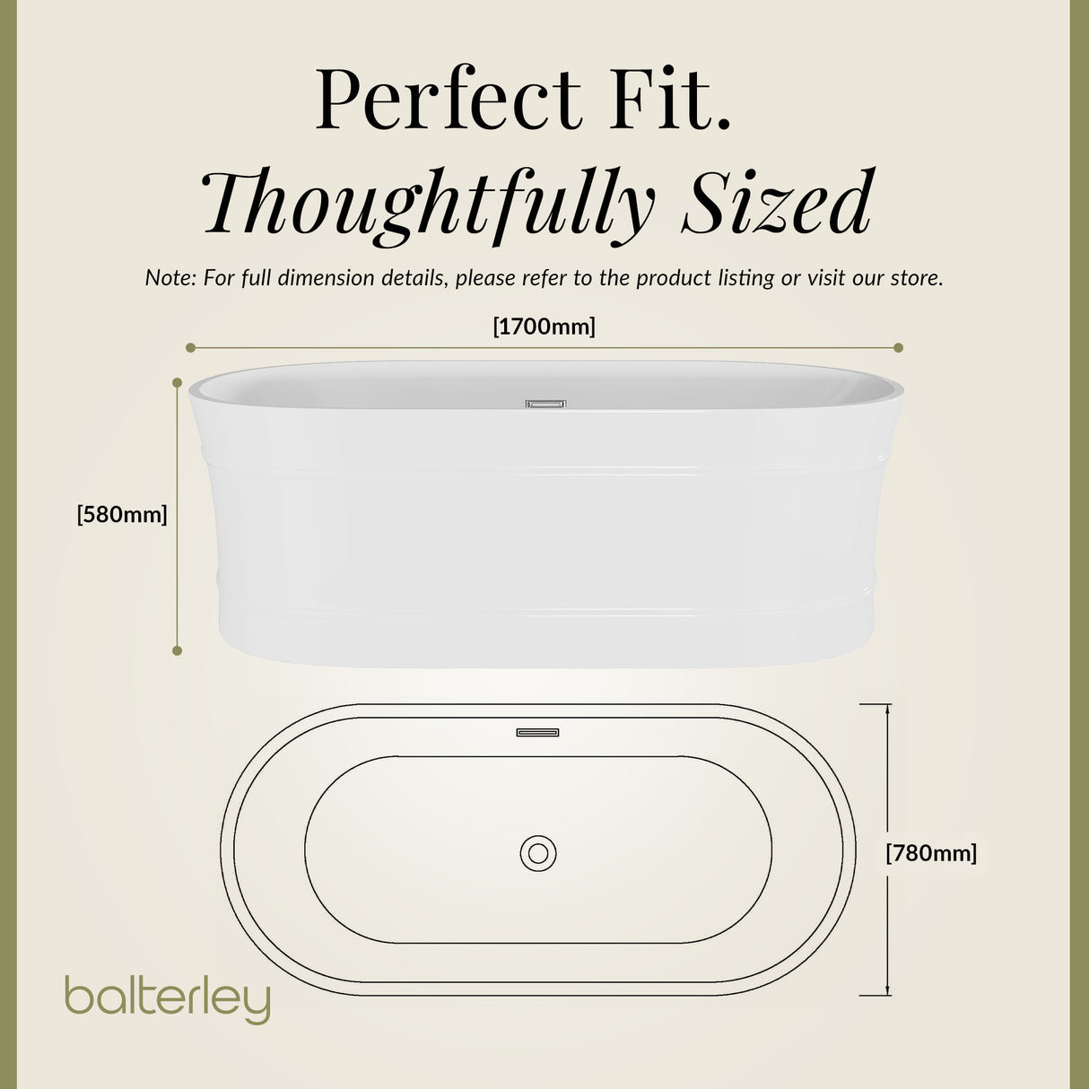 Elegant Oval Freestanding Bath with Layered Rim Design from Balterley - Multiple Sizes Available
