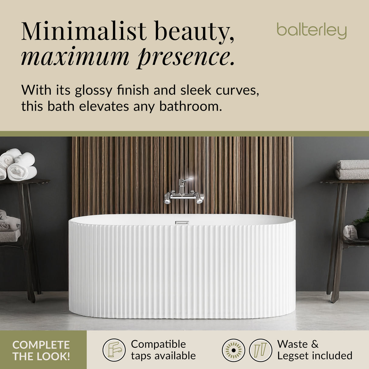 Contemporary Curved Freestanding Bath from Balterley - Modern Ribbed Design in Multiple Sizes