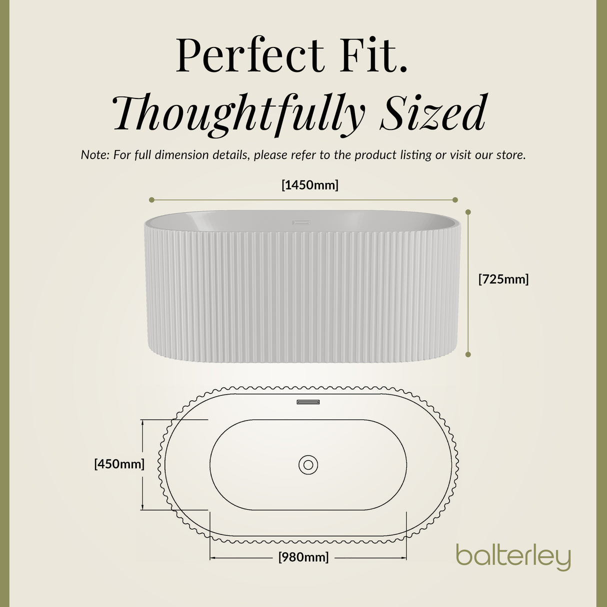 Contemporary Curved Freestanding Bath from Balterley - Modern Ribbed Design in Multiple Sizes