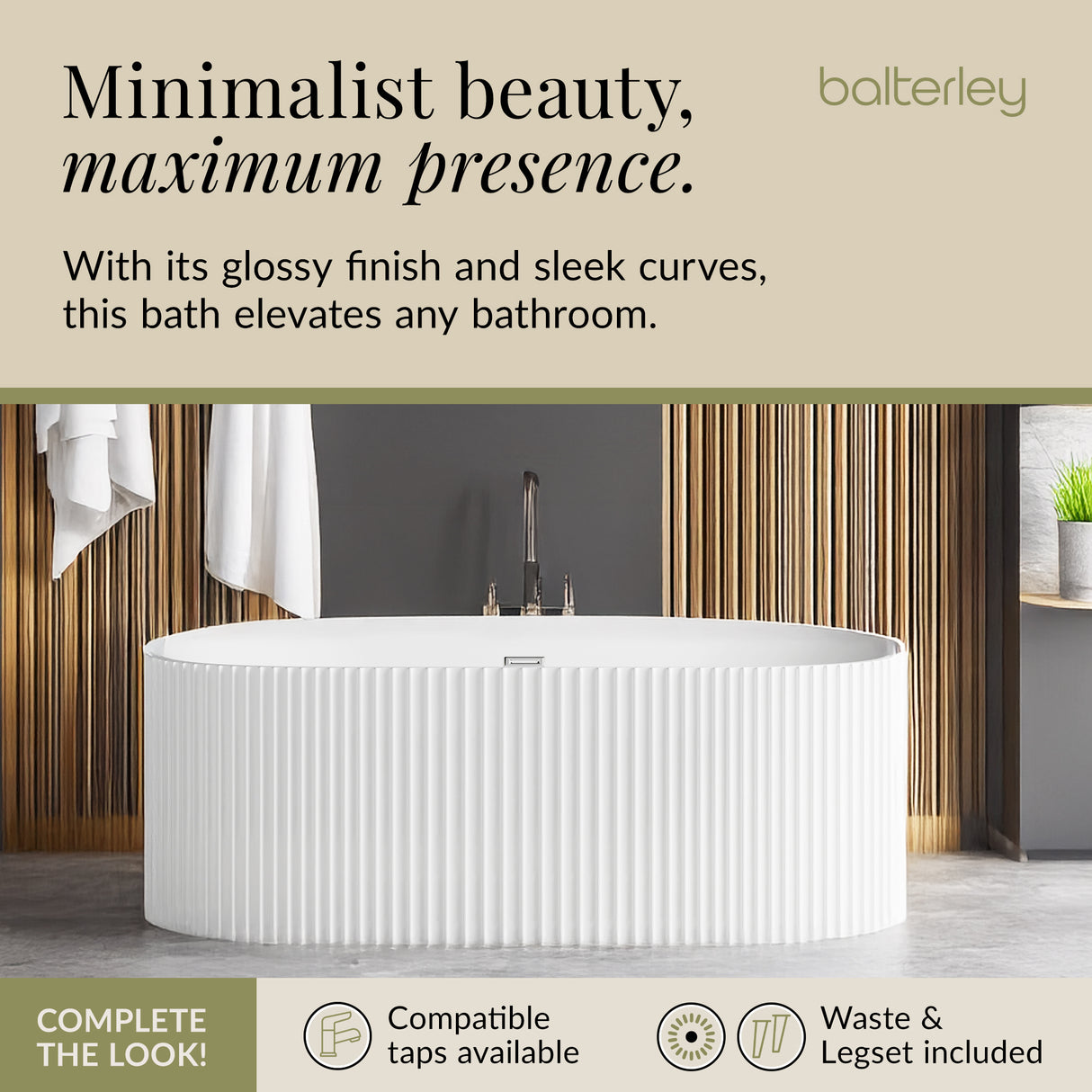 Contemporary Curved Freestanding Bath from Balterley - Modern Ribbed Design in Multiple Sizes