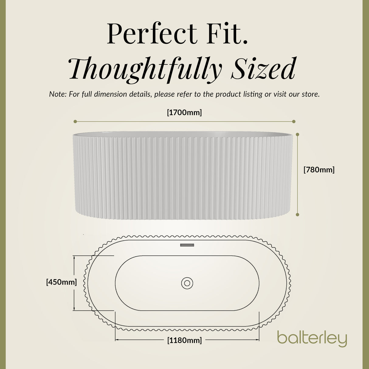 Contemporary Curved Freestanding Bath from Balterley - Modern Ribbed Design in Multiple Sizes