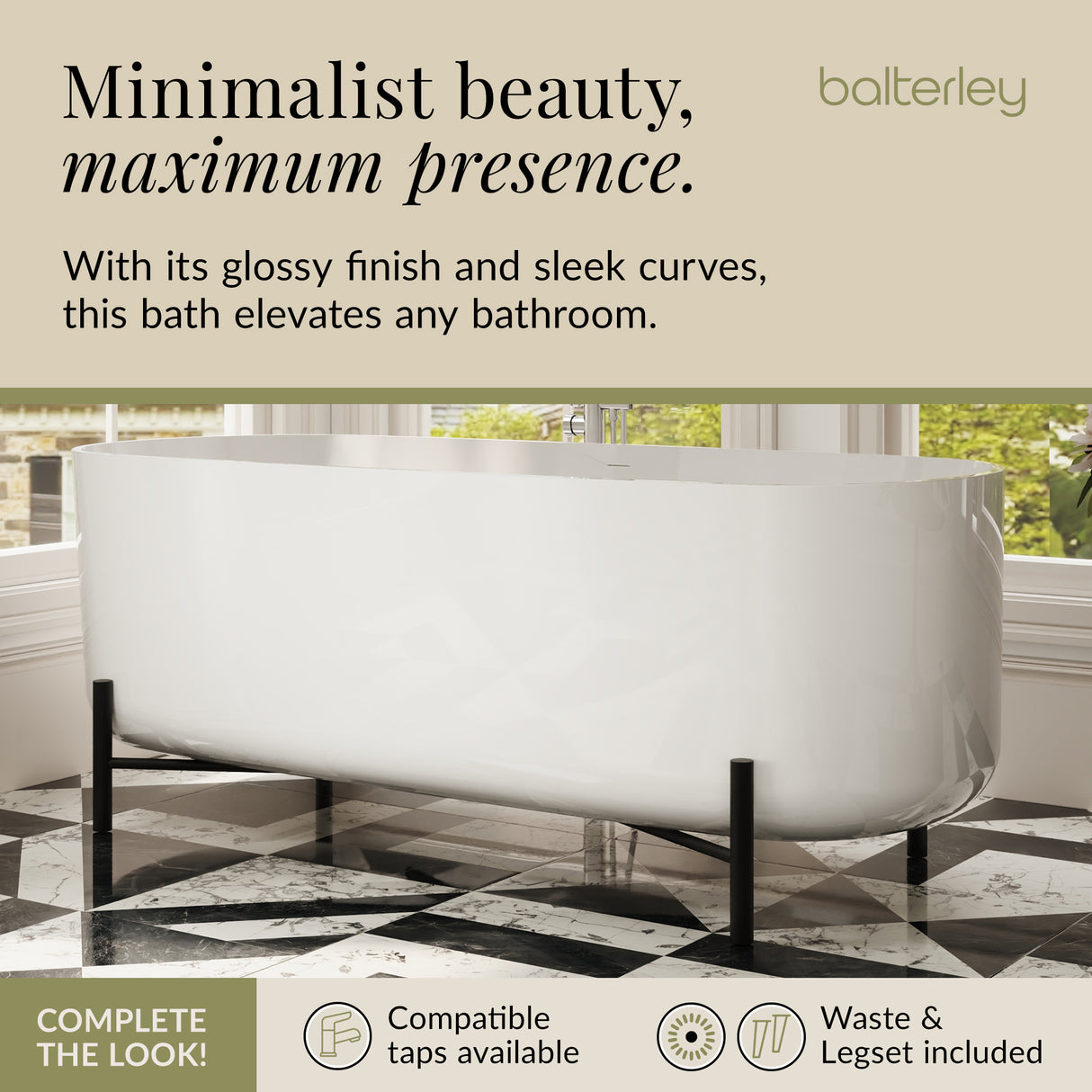 Contemporary Oval Freestanding Bath & Stand from Balterley - Multiple Sizes