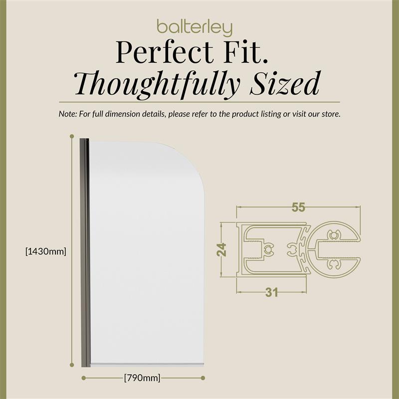 6mm Toughened Safety Glass Round Bath Screen - 1430 x 790mm