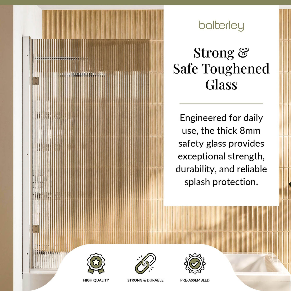 Contemporary 8mm Toughened Safety Glass Square Hinged Fluted Bath Screen - 1520 x 830 x 24mm - Choice of Colour