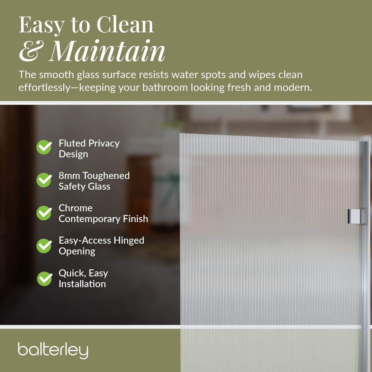 Contemporary 8mm Toughened Safety Glass Square Hinged Fluted Bath Screen - 1520 x 830 x 24mm - Choice of Colour