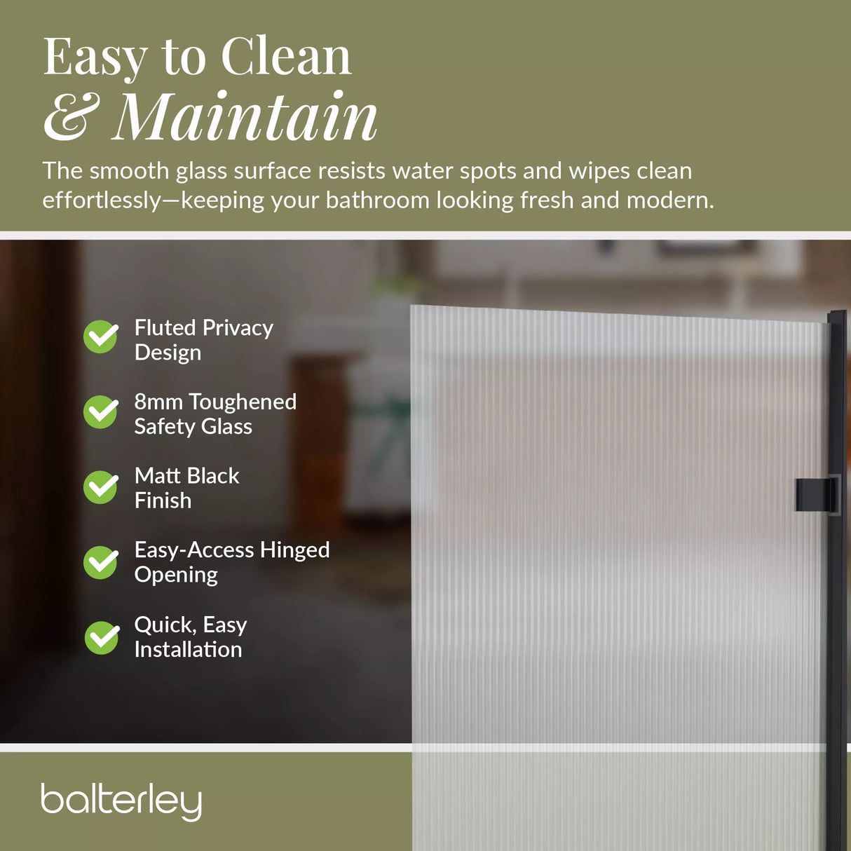 Contemporary 8mm Toughened Safety Glass Square Hinged Fluted Bath Screen - 1520 x 830 x 24mm - Choice of Colour