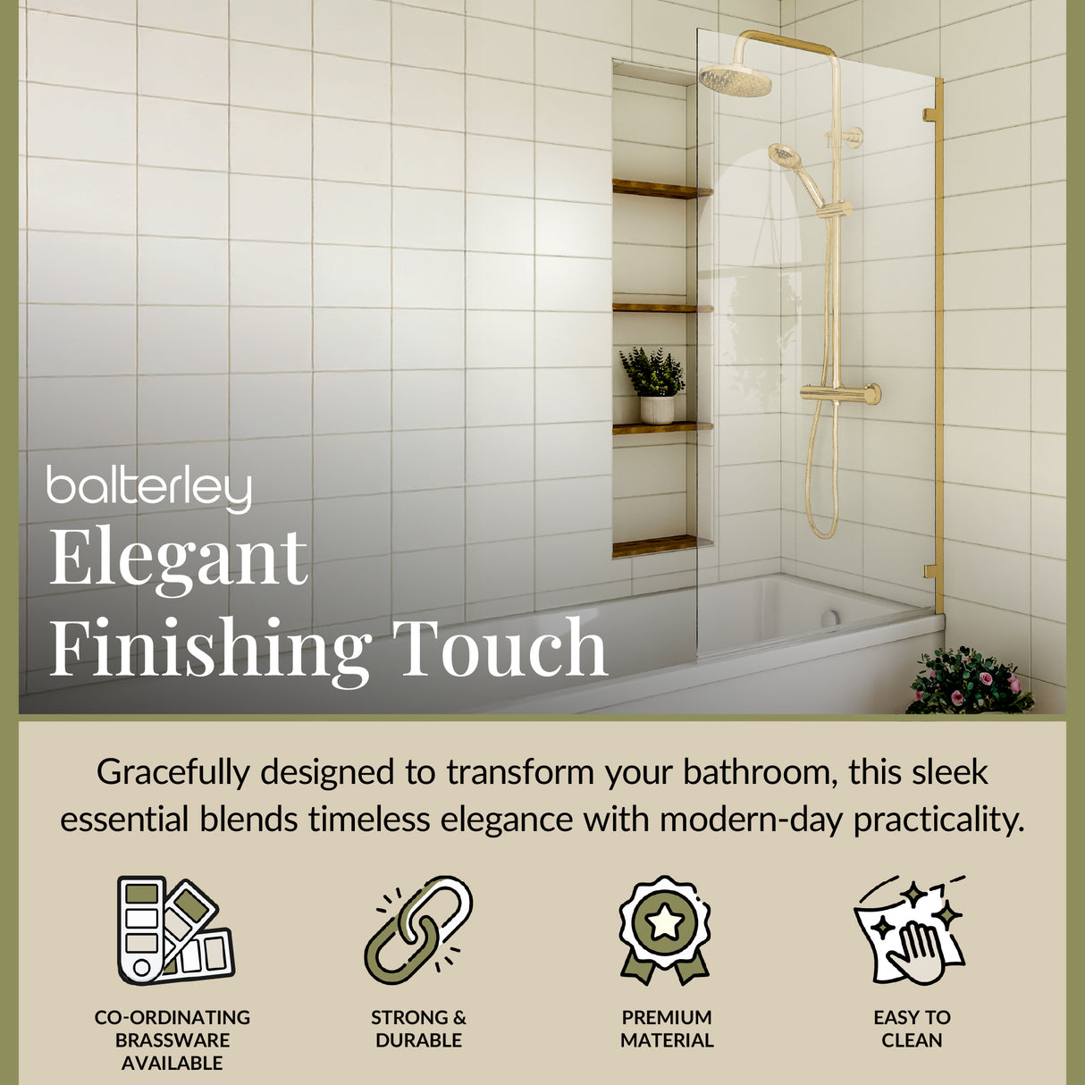 Modern Square Bath Shower Screen - Choice of Style and Finish