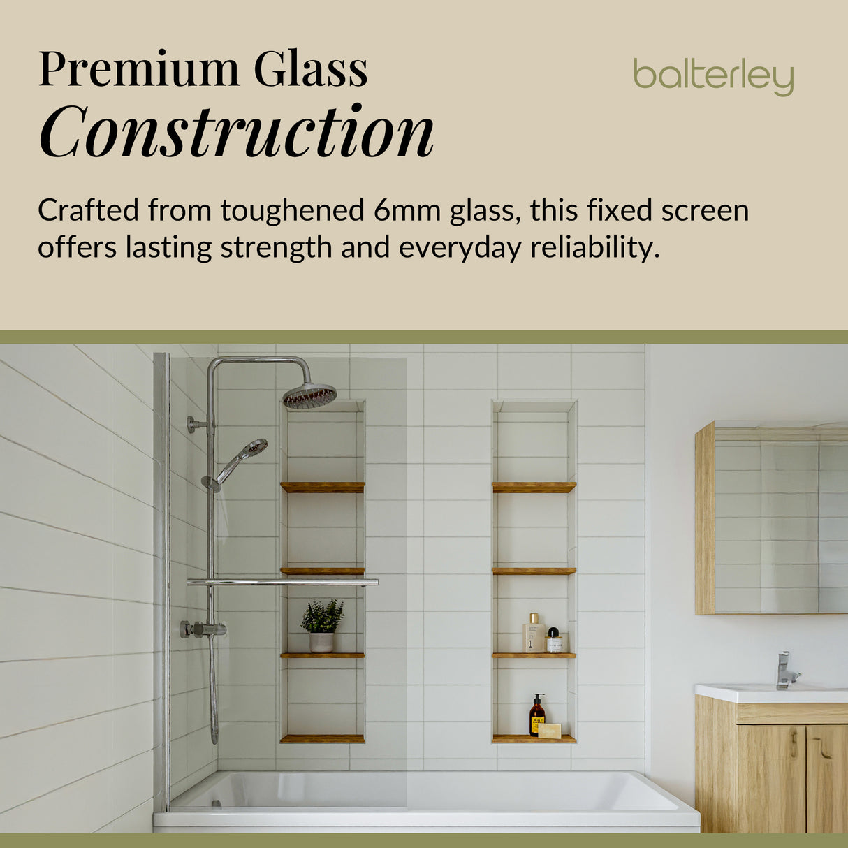 Modern Square Bath Shower Screen - Choice of Style and Finish