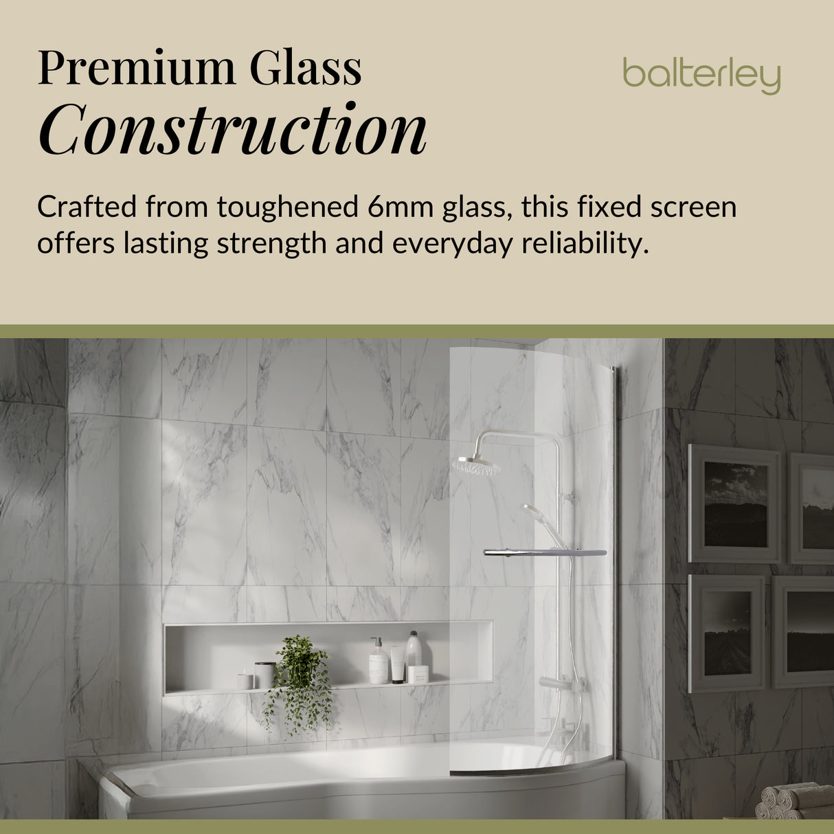 Curved 6mm Toughened Safety Glass Reversible B-Bath Screen