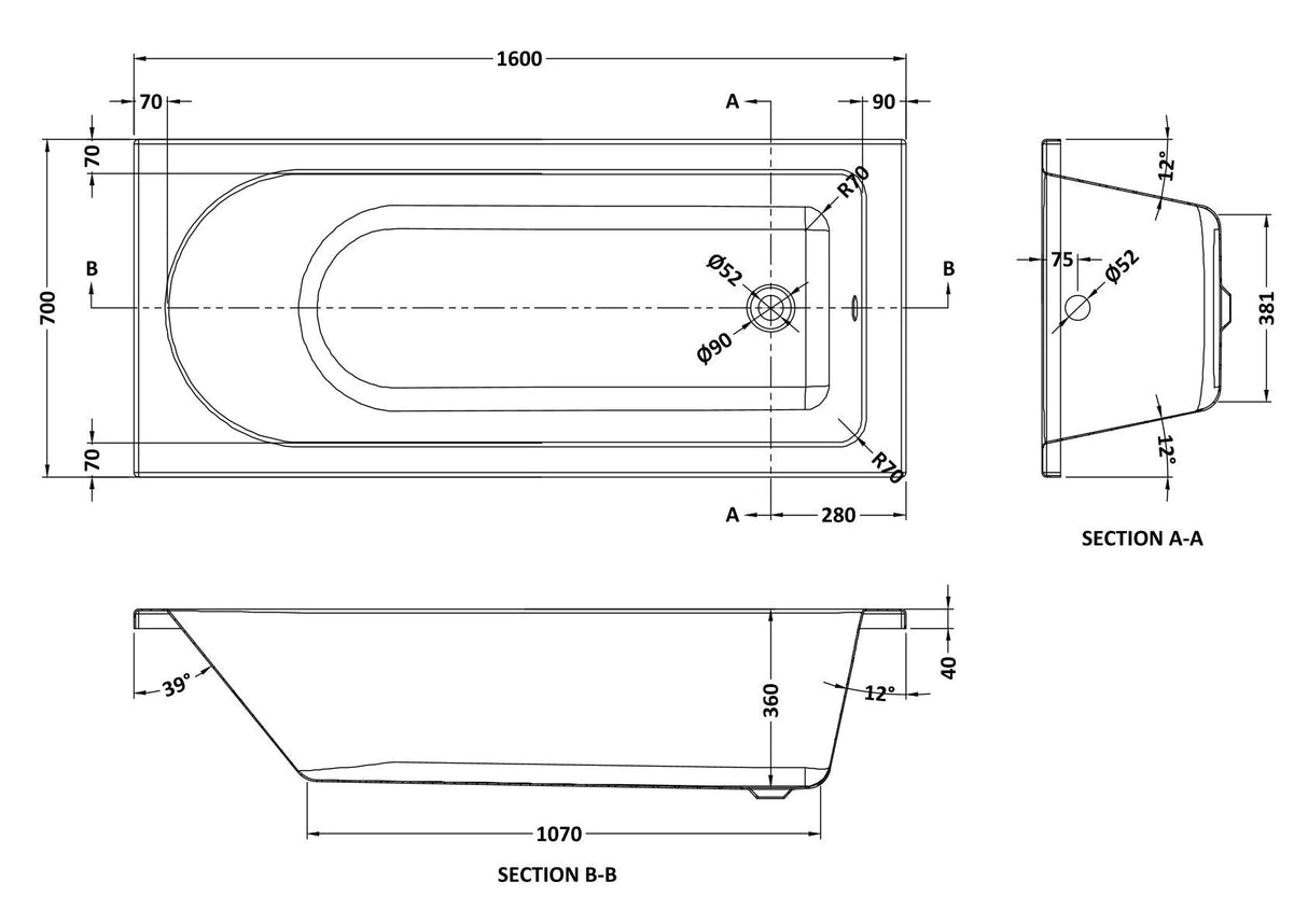 Round Single Ended Bath & Leg Set- Multiple Sizes Available