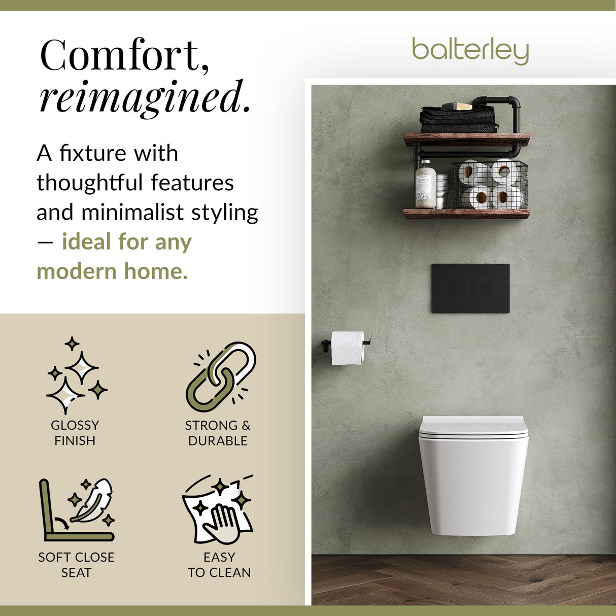 Hilderstone Modern Hung Toilet Pan with Soft Close Sandwich Seat