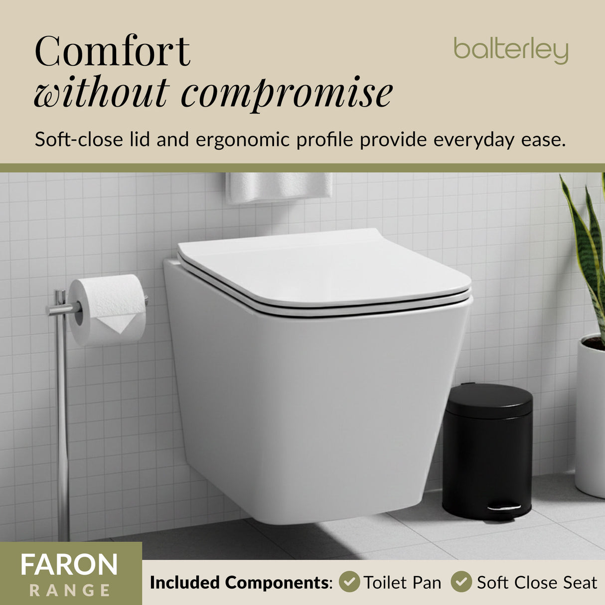 Hilderstone Modern Hung Toilet Pan with Soft Close Sandwich Seat