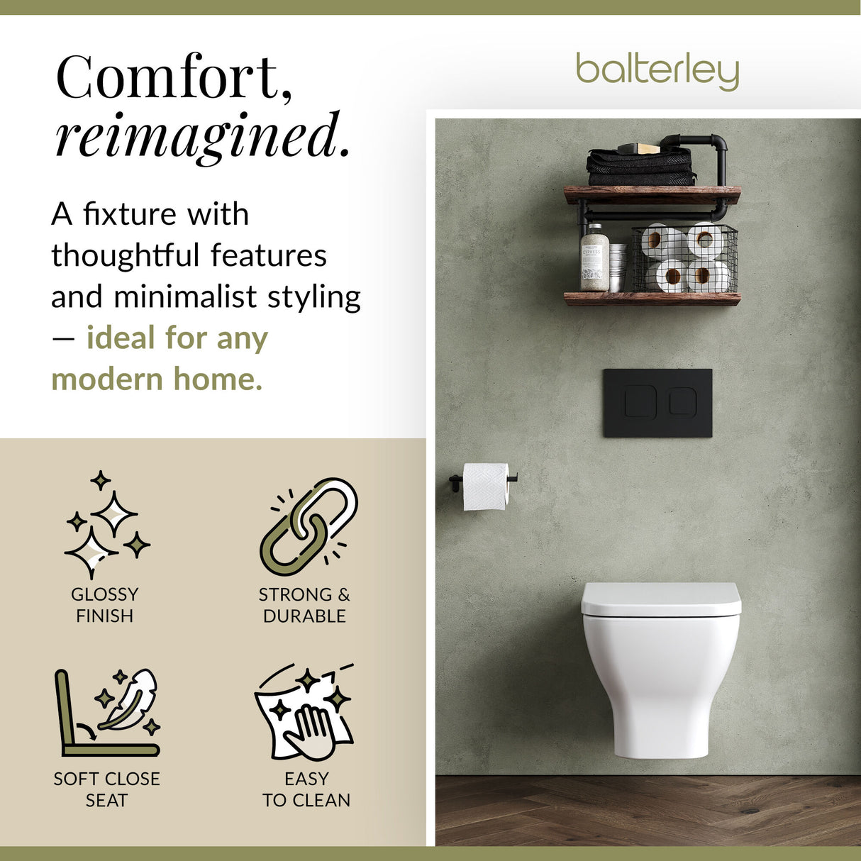 Sleek Wall Hung Toilet Pan with Soft Close Seat – White Ceramic, 480mm Projection