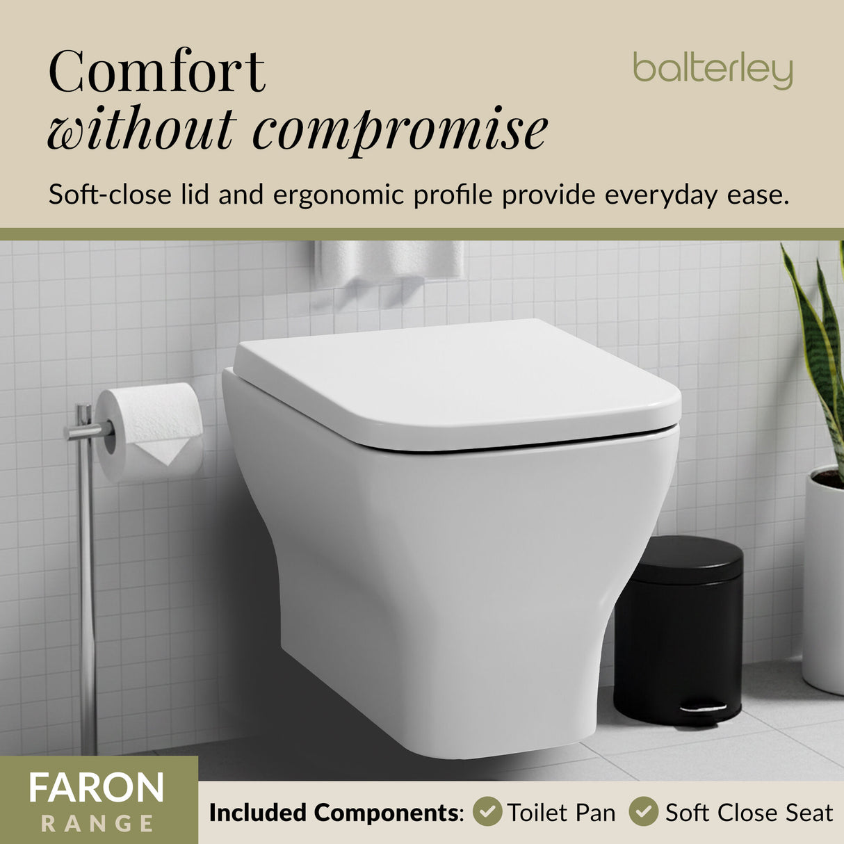 Sleek Wall Hung Toilet Pan with Soft Close Seat – White Ceramic, 480mm Projection