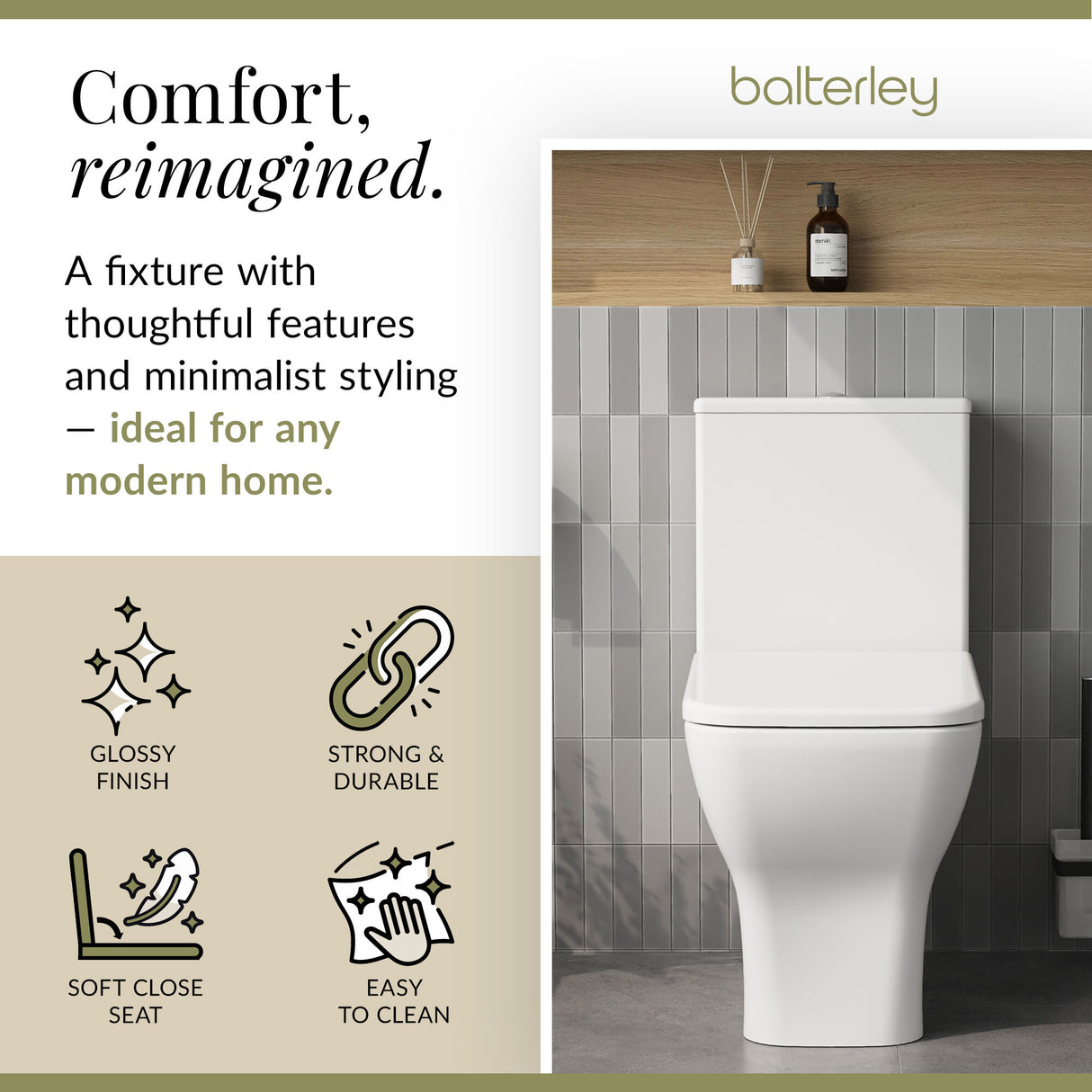 Contemporary Close-Coupled Toilet with Soft-Close Seat – White, 612mm Projection