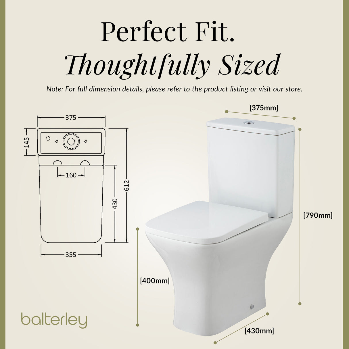 Contemporary Close-Coupled Toilet with Soft-Close Seat – White, 612mm Projection