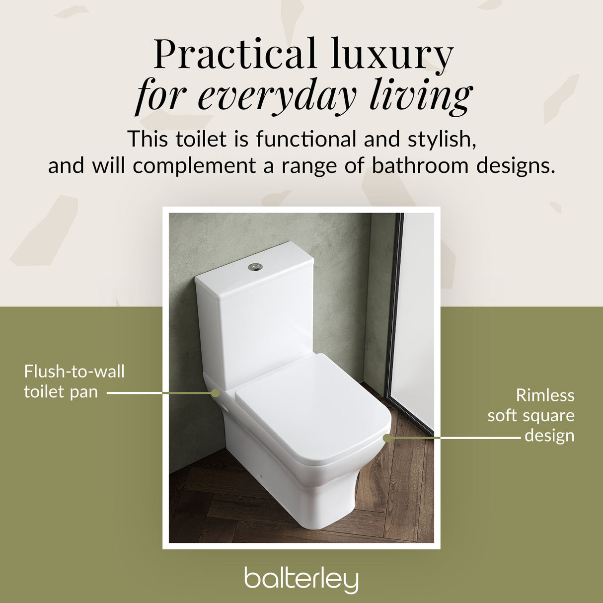 Rimless Flush-to-Wall Close Coupled Toilet with Soft-Close Seat – White