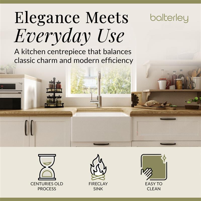 Single Bowl Fireclay Ceramic Belfast Kitchen Sink & Basket Strainer Waste