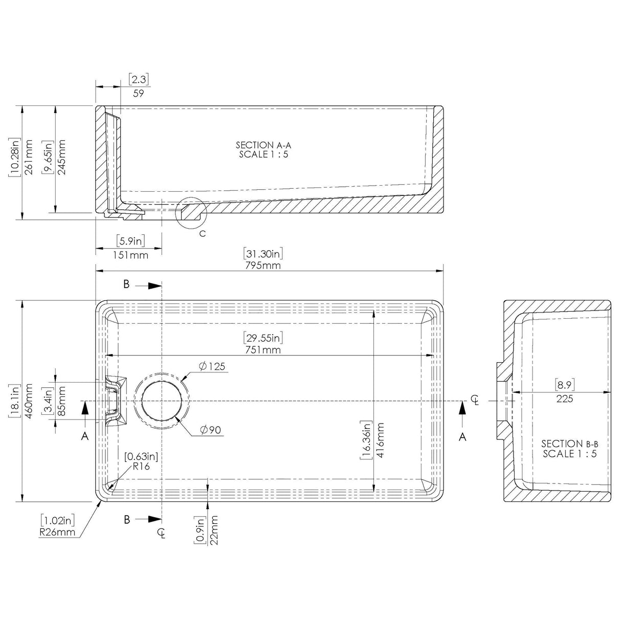 Fireclay Belfast Kitchen Sink Bundle with Overflow, Mono Sink Mixer Tap & Waste