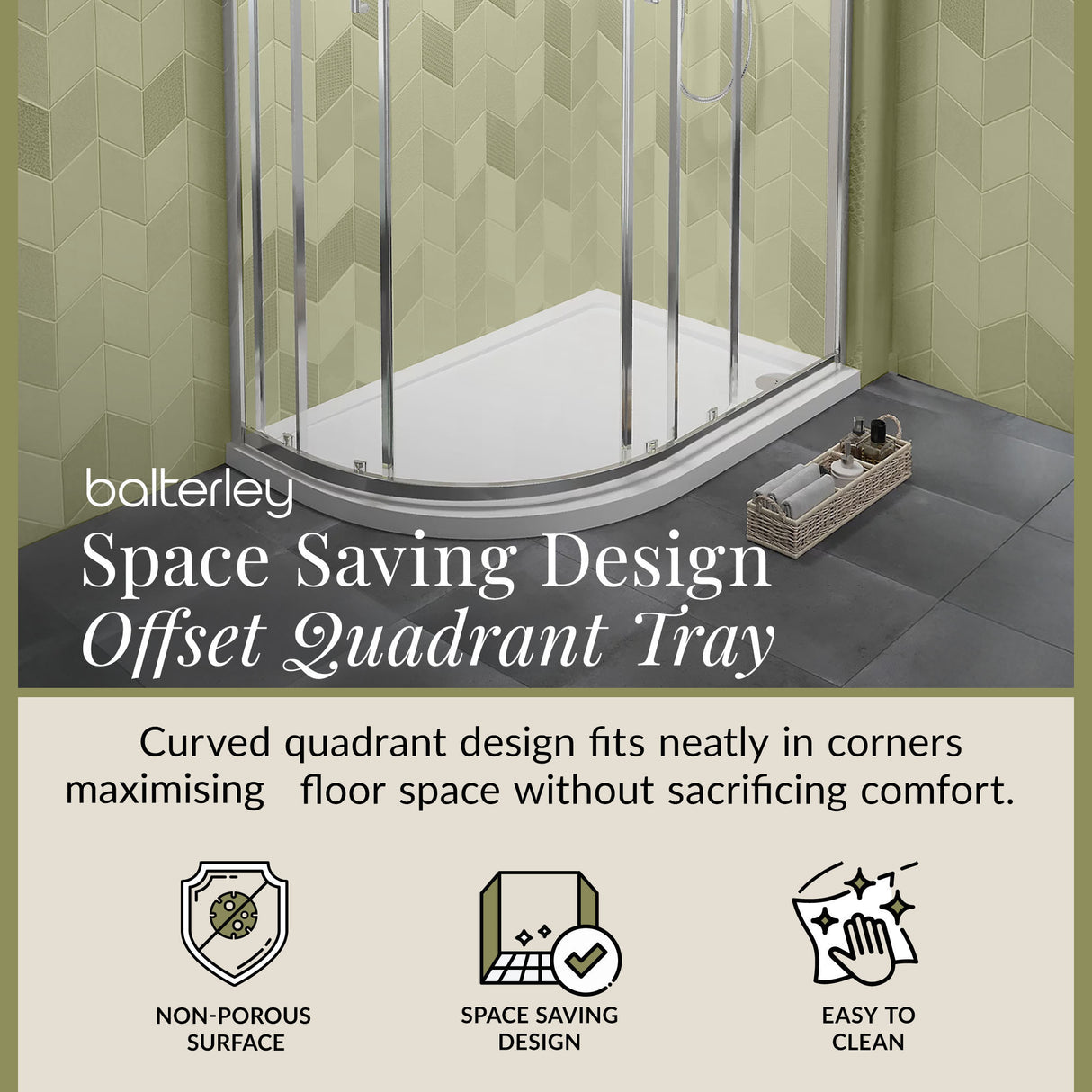 Modern Offset Quadrant Shower Tray - Left or Right Hand - Choice of Size and Finish