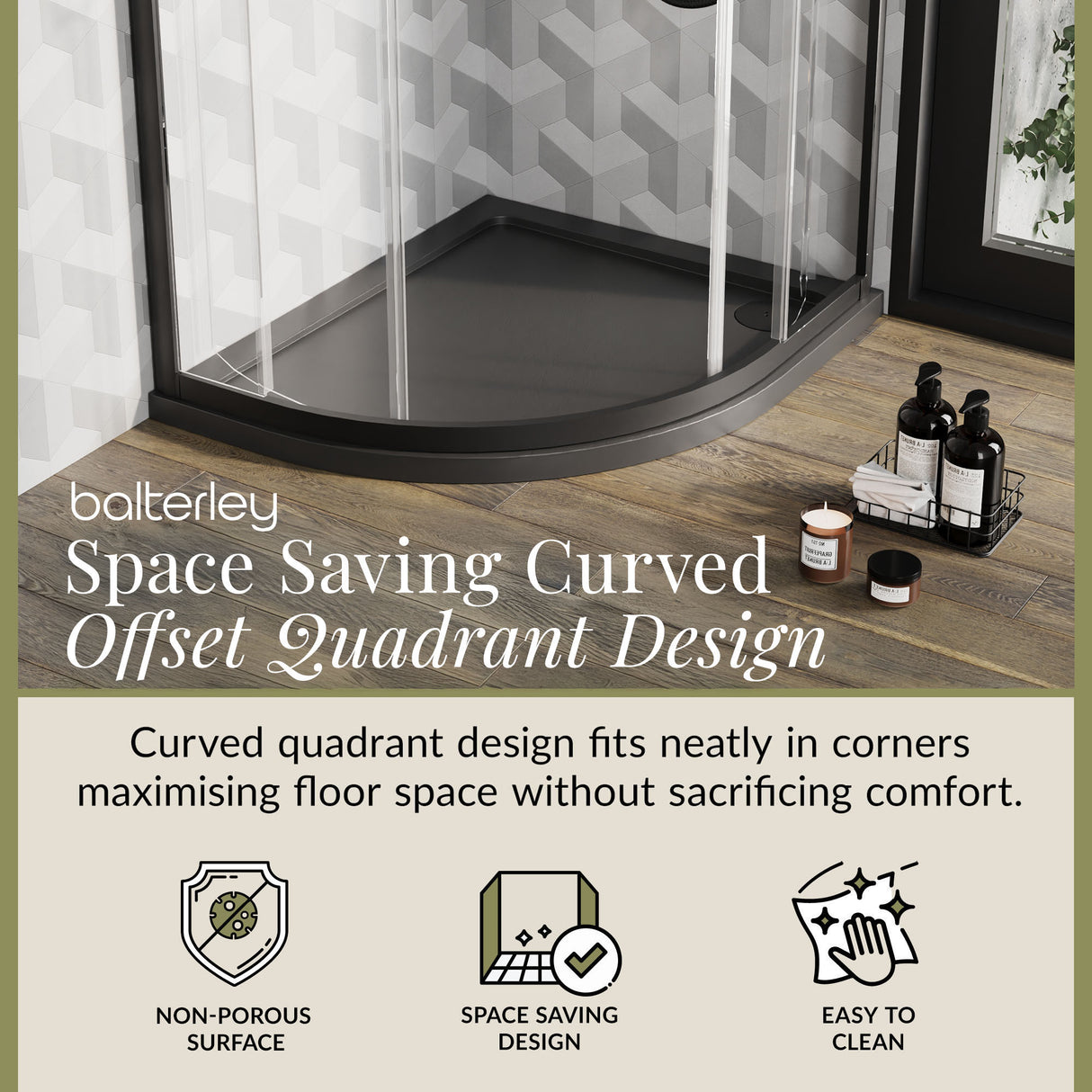 Modern Offset Quadrant Shower Tray - Left or Right Hand - Choice of Size and Finish