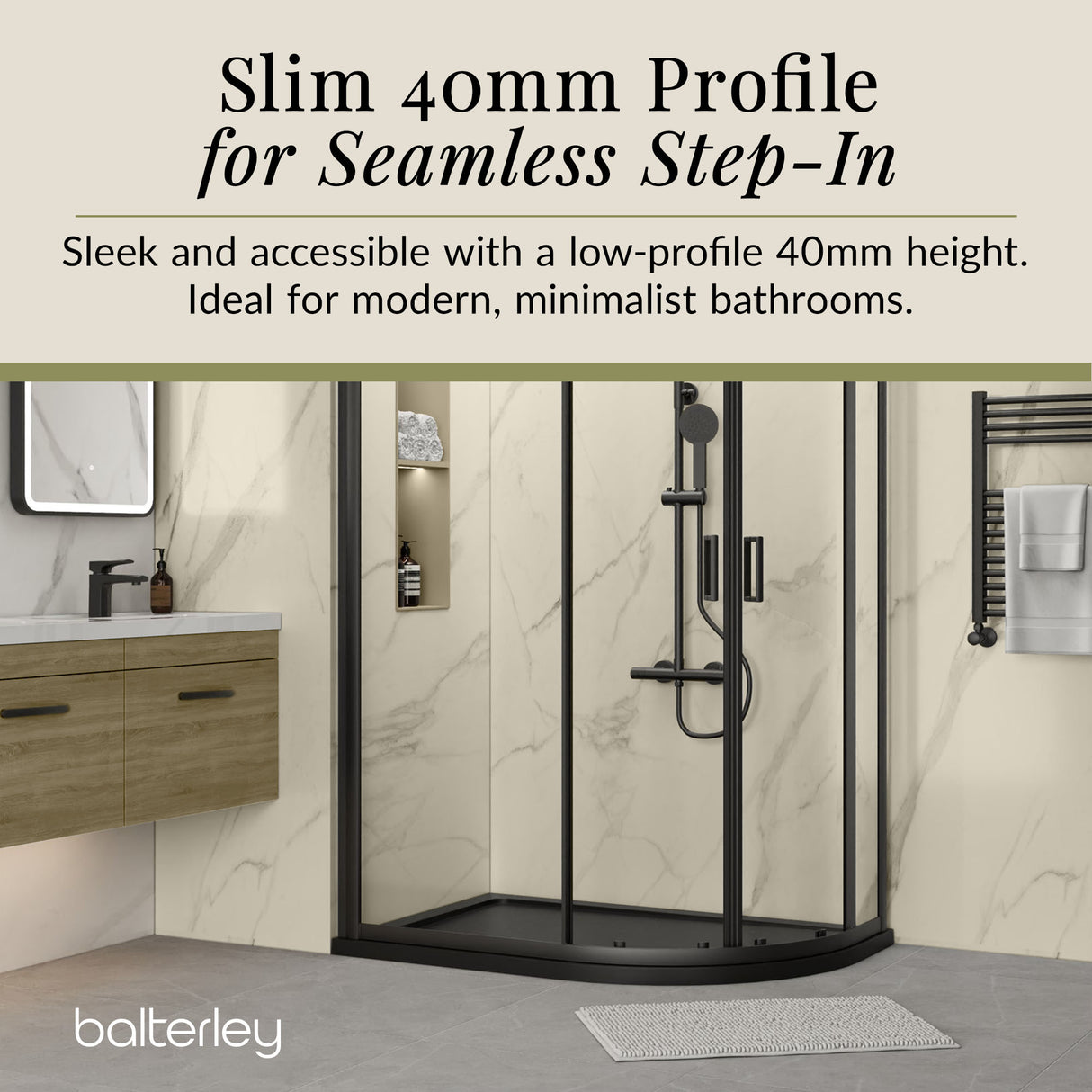 Modern Offset Quadrant Shower Tray - Left or Right Hand - Choice of Size and Finish