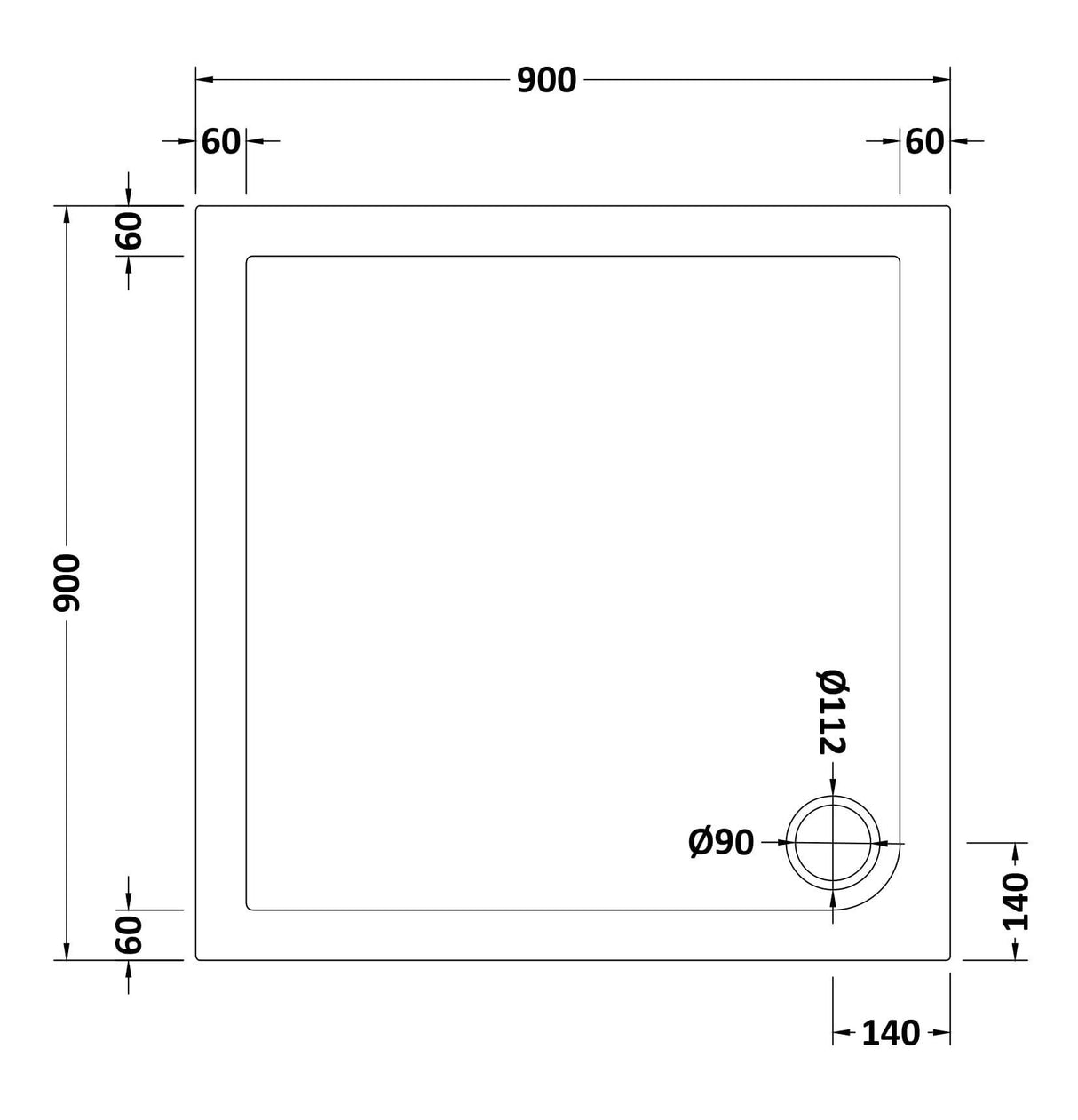 Slip Resistant Slimline Square Shower Tray - Choice of Size
