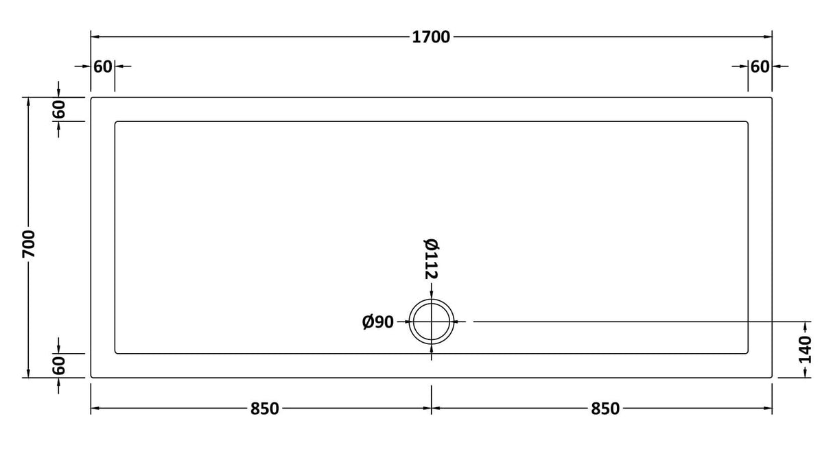 Slip Resistant Slimline Rectangular Shower Tray - Choice of Size