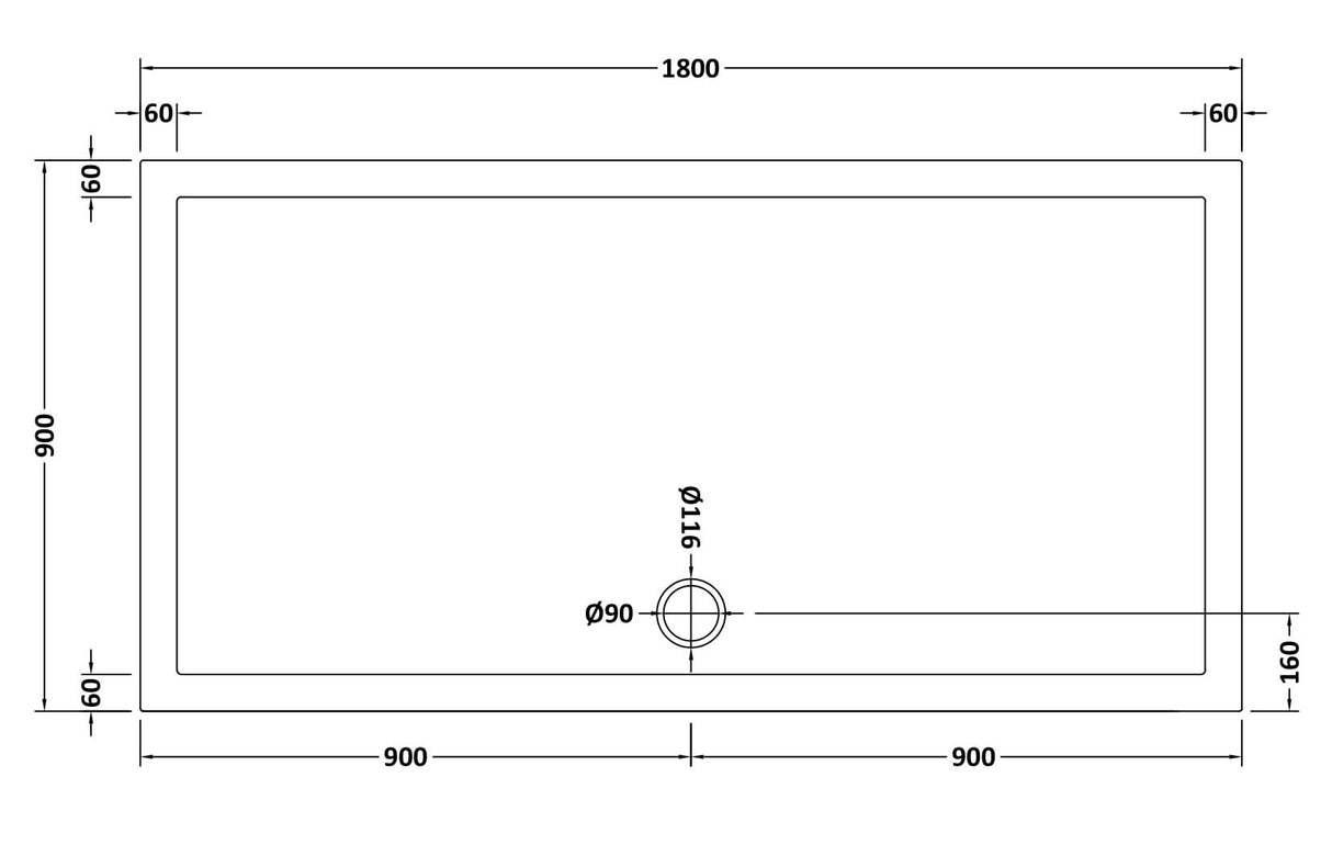 Slip Resistant Slimline Rectangular Shower Tray - Choice of Size