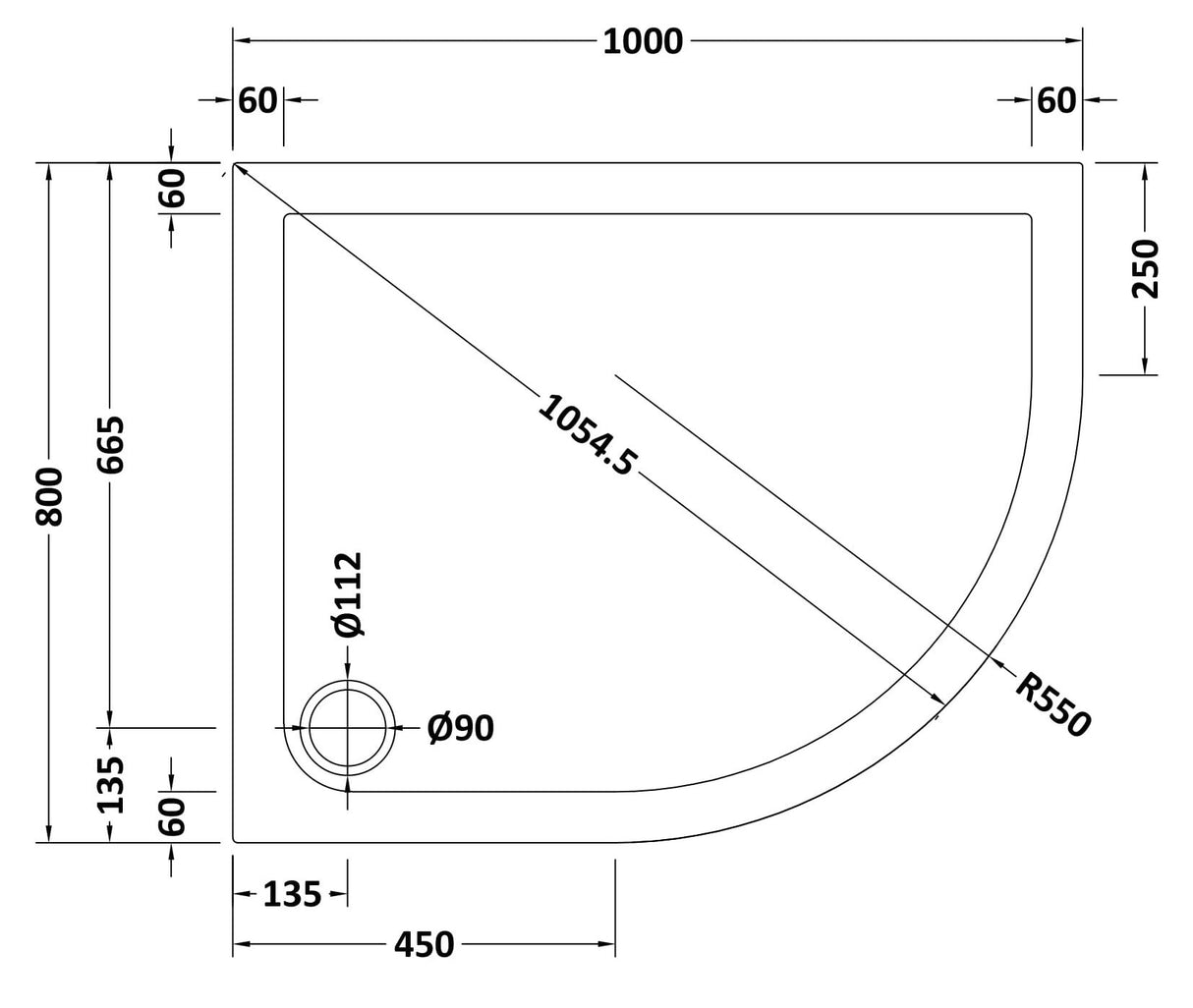 Slip Resistant Slimline Offset Quadrant Shower Tray - Choice of Size and Orientation